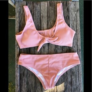 Knot Front Textured Bikini Set